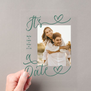 Handgeschriebene grüne Herz-Hochzeit - Es ist ein Acryleinladungen