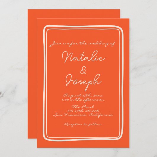 Handgeschriebene, helle Orange Retro Einzigartige Einladung (Vorne/Hinten)