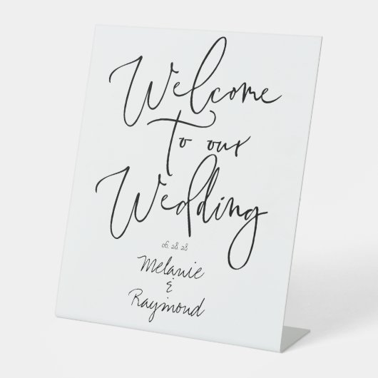 Handgeschriebene Hochzeit Willkommen bei unserer H Sockelschild (Vorderseite)