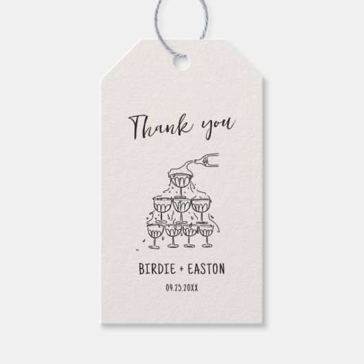 Handgeschriebene Illustrierte Champagner Tower Wed Geschenkanhänger (Vorderseite)