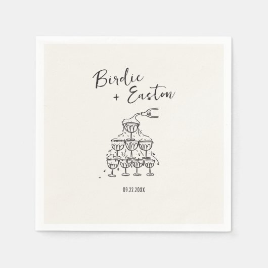 Handgeschriebene Illustrierte Champagner Tower Wed Serviette (Vorderseite)