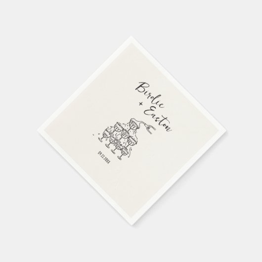 Handgeschriebene Illustrierte Champagner Tower Wed Serviette (Ecke)