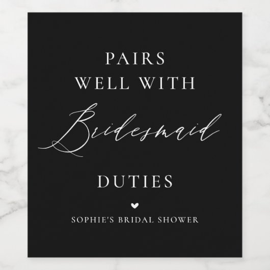 Handgeschriebene Kalligrafie Black Bridesmaid Weinetikett (Einzelnes Label)