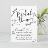 Handgeschriebene Kalligraphie-Blätter Brautparty Einladung (Stehend Vorderseite)