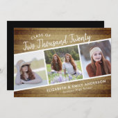 Handgeschriebene Klasse 2020 | 3 Fotos Rustikal Einladung (Vorne/Hinten)