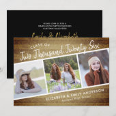 Handgeschriebene Klasse 2025 | 3 Fotos Rustikal Einladung (Vorne/Hinten)