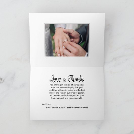 Handgeschriebene künstlerische 2-Foto Hochzeit Vie Karte (Innenseite)