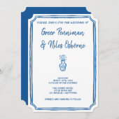 Handgeschriebene La Dolce Vita Italian Blue Weddin Einladung (Vorne/Hinten)