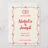 Handgeschriebene, lebhafte Red Retro Einzigartiges Save The Date (Rückseite)