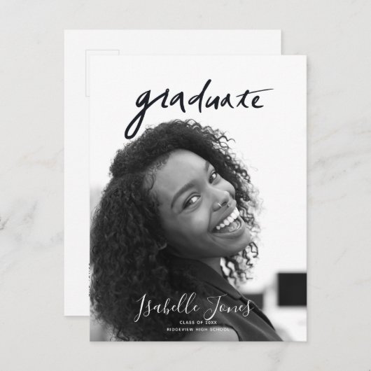 Handgeschriebene Letterings Minimalistischer Foto Ankündigungspostkarte (Vorne/Hinten)