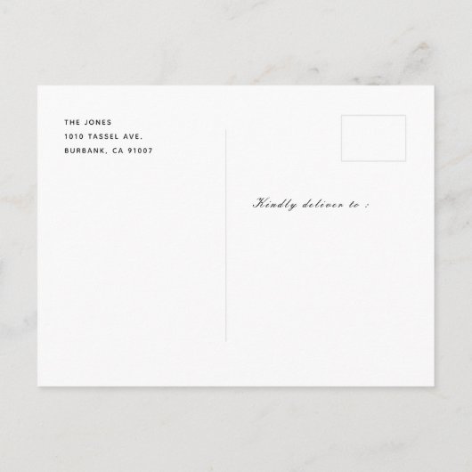 Handgeschriebene Letterings Minimalistischer Foto Ankündigungspostkarte (Rückseite)