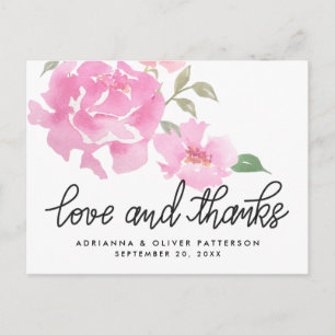 Handgeschriebene Liebe und dank rosa Peonies-Blume Postkarte