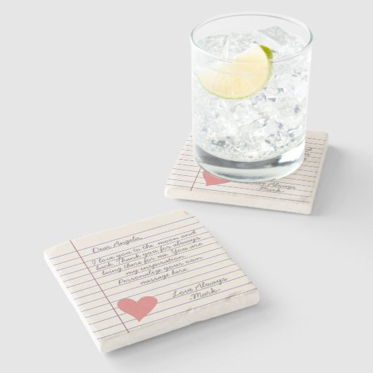 Handgeschriebene Lieben oder Mitteilungen für Note Steinuntersetzer (Seitenansicht)