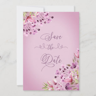 Handgeschriebene lila florale Wasserfarbe Save The Date