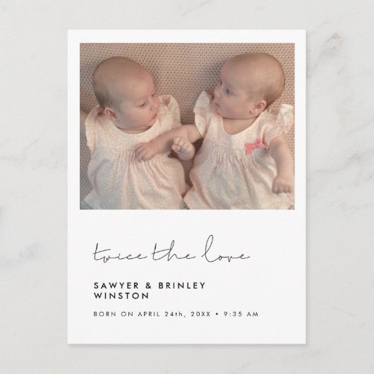 Handgeschriebene minimale Twin Birth Zweimal Liebe Postkarte (Vorderseite)