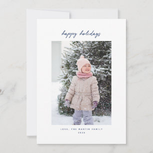 Handgeschriebene Minimalistisch Blue Holiday Foto  Feiertagskarte