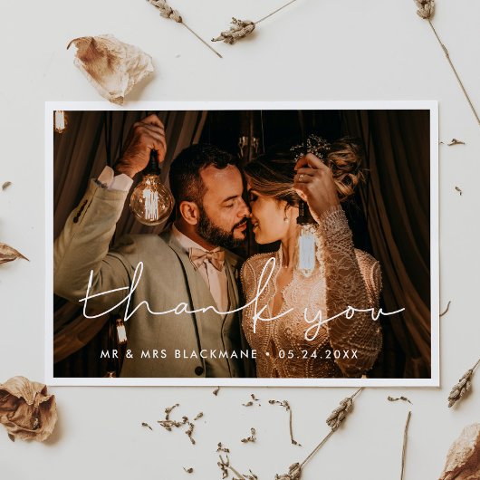 Handgeschriebene minimalistische Hochzeit Danke Ka Ankündigung