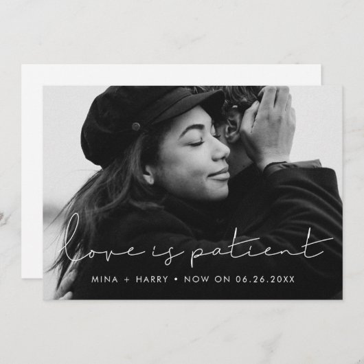 Handgeschriebene minimalistische Liebe ist Geduld Ankündigung (Vorne/Hinten)