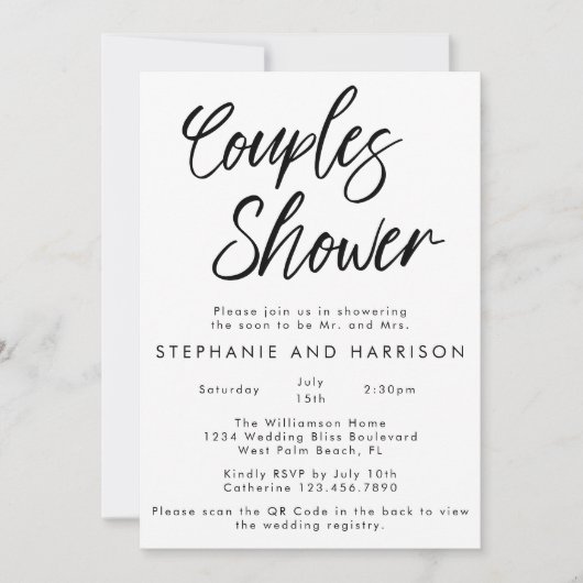 Handgeschriebene moderne Minimal QR Code Paare Dus Einladung (Vorderseite)