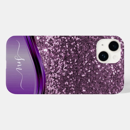 Handgeschriebene Monogram-Lila Glitzer-Look Wave Case-Mate iPhone Hülle (Rückseite (Horizontal))