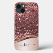 Handgeschriebene Monogram Rose Gold Glitzer Case- Case-Mate iPhone Hülle (Rückseite)