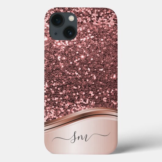 Handgeschriebene Monogram Rose Gold Glitzer Case- Case-Mate iPhone Hülle (Rückseite)