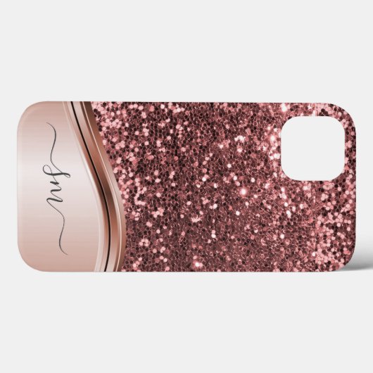 Handgeschriebene Monogram Rose Gold Glitzer Case- Case-Mate iPhone Hülle (Rückseite (Horizontal))