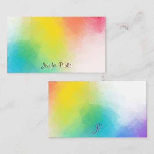 Handgeschriebene monogramm-farbige Regenbogenvorla Mitteilungskarte (Vorne/Hinten)