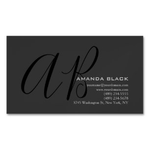 Handgeschriebene Monogramm individuell Grau Schwar Magnetische Visitenkarte