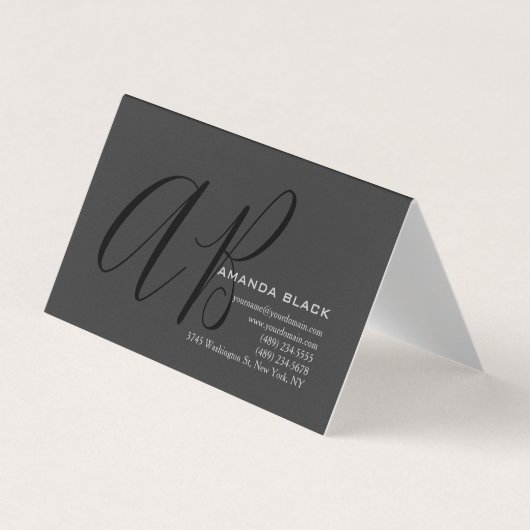 Handgeschriebene Monogramm individuell Grau Schwar Visitenkarten (Vorderseite)