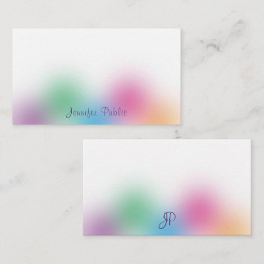 Handgeschriebene Monogramm-Vorlage für Regenbogenf Mitteilungskarte (Vorne/Hinten)