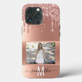 Handgeschriebene Name Rose Gold Glitzer Foto Case-Mate iPhone Hülle (Rückseite)