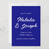 Handgeschriebene Navy farbenfrohe Retro Moderne Ho Save The Date (Rückseite)