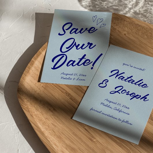 Handgeschriebene Navy farbenfrohe Retro Moderne Ho Save The Date