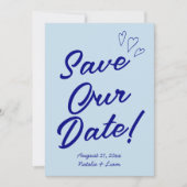 Handgeschriebene Navy farbenfrohe Retro Moderne Ho Save The Date (Vorderseite)