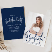 Handgeschriebene Navy Script Foto Graduation Party Einladung