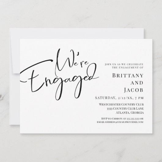 Handgeschriebene Partei für Schwarz-weißes Engagem Einladung (Vorderseite)