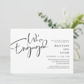 Handgeschriebene Partei für Schwarz-weißes Engagem Einladung (Stehend Vorderseite)