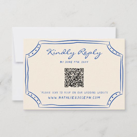 Handgeschriebene Pinstripes bemalt QR-Code Hochzei RSVP Karte (Vorderseite)