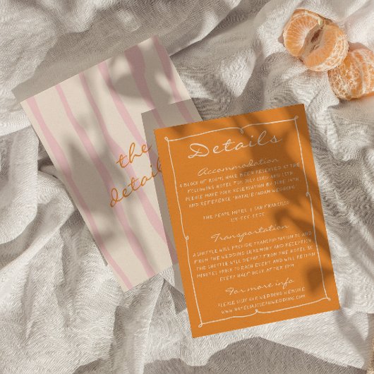 Handgeschriebene Pinstripes farbenfrohe Hochzeitsd Begleitkarte