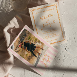 Handgeschriebene Pinstripes farbiges Foto Hochzeit Einladung