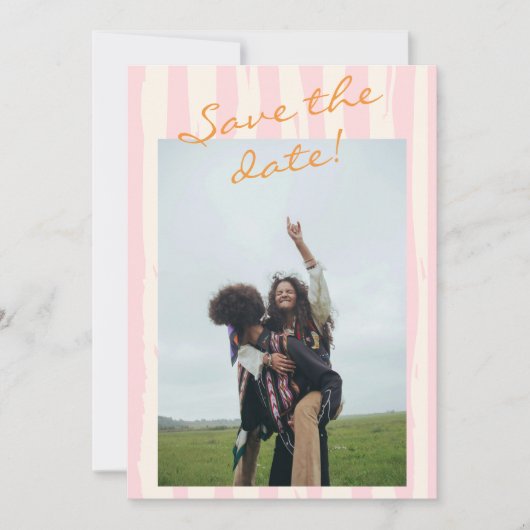 Handgeschriebene Pinstripes farbiges Foto Hochzeit Save The Date (Vorderseite)