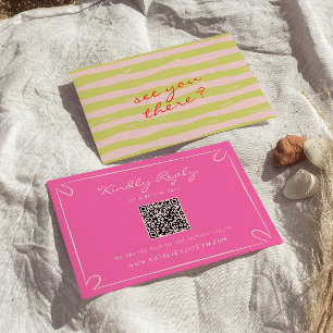 Handgeschriebene Pinstripes Whimsical QR-Code-Hoch RSVP Karte