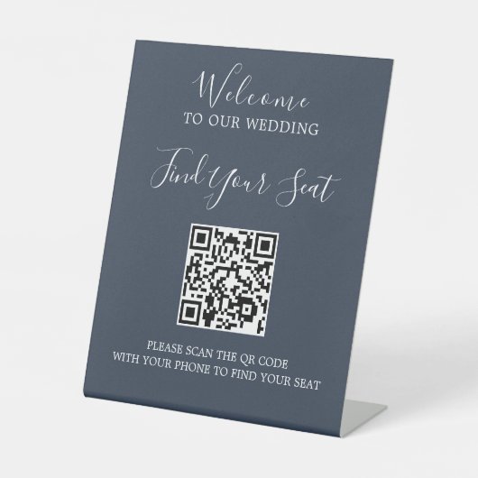 Handgeschriebene QR-Code-Hochzeitssitze Sockelschild (Vorderseite)