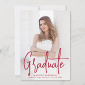 Handgeschriebene Red Script Foto Graduation Party Einladung (Vorderseite)