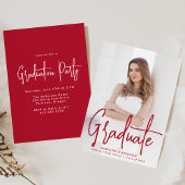 Handgeschriebene Red Script Foto Graduation Party Einladung
