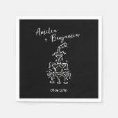 Handgeschriebene Retro-Champagner-Turm-Hochzeit Serviette (Vorderseite)