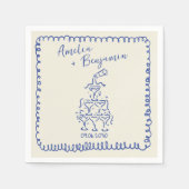 Handgeschriebene Retro-Champagner-Turm-Hochzeit Serviette (Vorderseite)