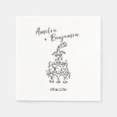 Handgeschriebene Retro-Champagner-Turm-Hochzeit Serviette (Vorderseite)
