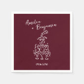 Handgeschriebene Retro-Champagner-Turm-Hochzeit Serviette (Vorderseite)